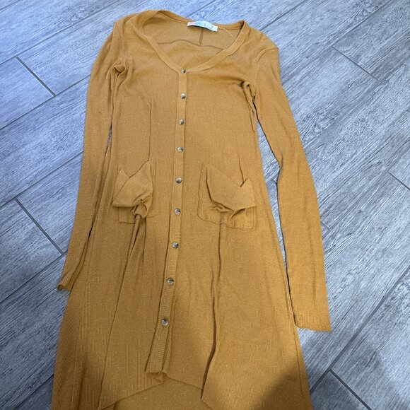 Free People FP Beach Maxi Dress Thick Ribbed V-Neck In Mustard orange Size XS - Picture 3 of 9